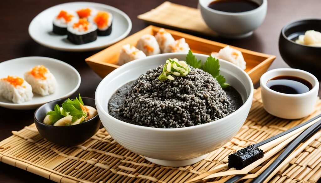 Asian cuisine with black sesame paste