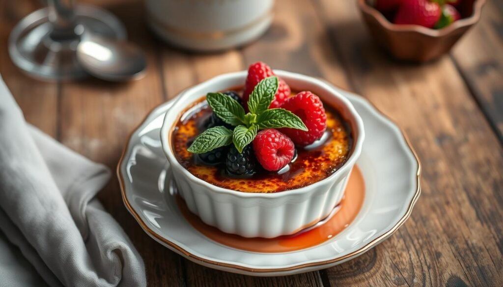 Chocolate creme brulee presentation